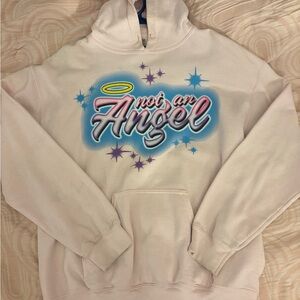 Light Pink Hoodie with 'Not an Angel' Graphic
